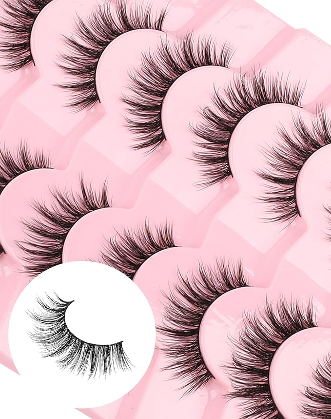Wispy Mink Lashes Fluffy Lashes Natural Look C Curl False Eyelashes Natural Fake Lashes Wispies Eyelashes Short Eye Lashes Pack 7 Pairs-Velvo Beauty