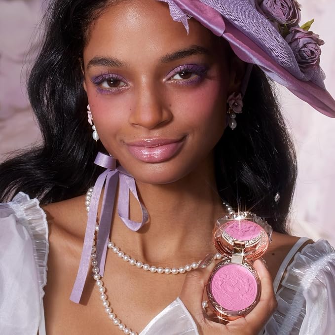 Flower Knows Strawberry Rococo Embossed Blush;Berry Matte Finish;Buildable & Blendable Powder Blush for cheeks,Highly Pigmented;Natural Flush for All Skin Tones(G02 Little Cranberry,4.6g)-Velvo Beauty
