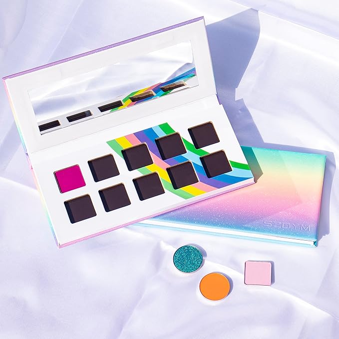 2PCS PU leather pastel sparkle empty magnetic palette with 10Pcs 26mm Round Metal Pans and 10Pcs 23mm square Metal Pans,DIY Eye Shadow makeup palette,elastic, flexible and lubricated, waterproof and easy to clean (Suit-1)-Velvo Beauty