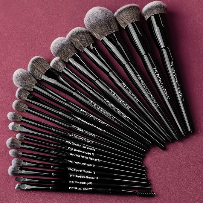 Bueart Design 19Pcs Professional Grade Labeled Makeup Brushes Set, Large Foundation Powder Contour Concealer eyeshadow Blush EyeLiner Make up Brushes,Premium Synthetic hair,Vegan Cruelty-free-Velvo Beauty