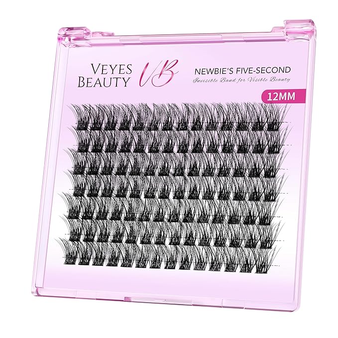VEYESBEAUTY Lash Clusters Individual Eyelash Extensions Thin & Invisible Band DIY False Eyelashes for Self-application Newbie's Five-Second Series Wispy Lash Tray, Boldeye 12mm Single Length-Velvo Beauty