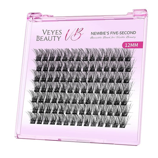 VEYESBEAUTY Lash Clusters Individual Eyelash Extensions Thin & Invisible Band DIY False Eyelashes for Self-application Newbie's Five-Second Series Wispy Lash Tray, Boldeye 12mm Single Length-Velvo Beauty