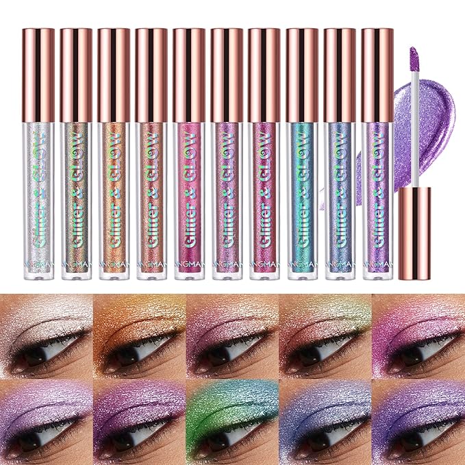BestLand Liquid Glitter Eyeshadow Set, Multichrome Glitter Shimmer Eye Looks Waterproof Long Lasting Quick-Drying Sparkling Eye Shadow Liquid Highlighter Christmas Makeup Kits (Magic Color)-Velvo Beauty