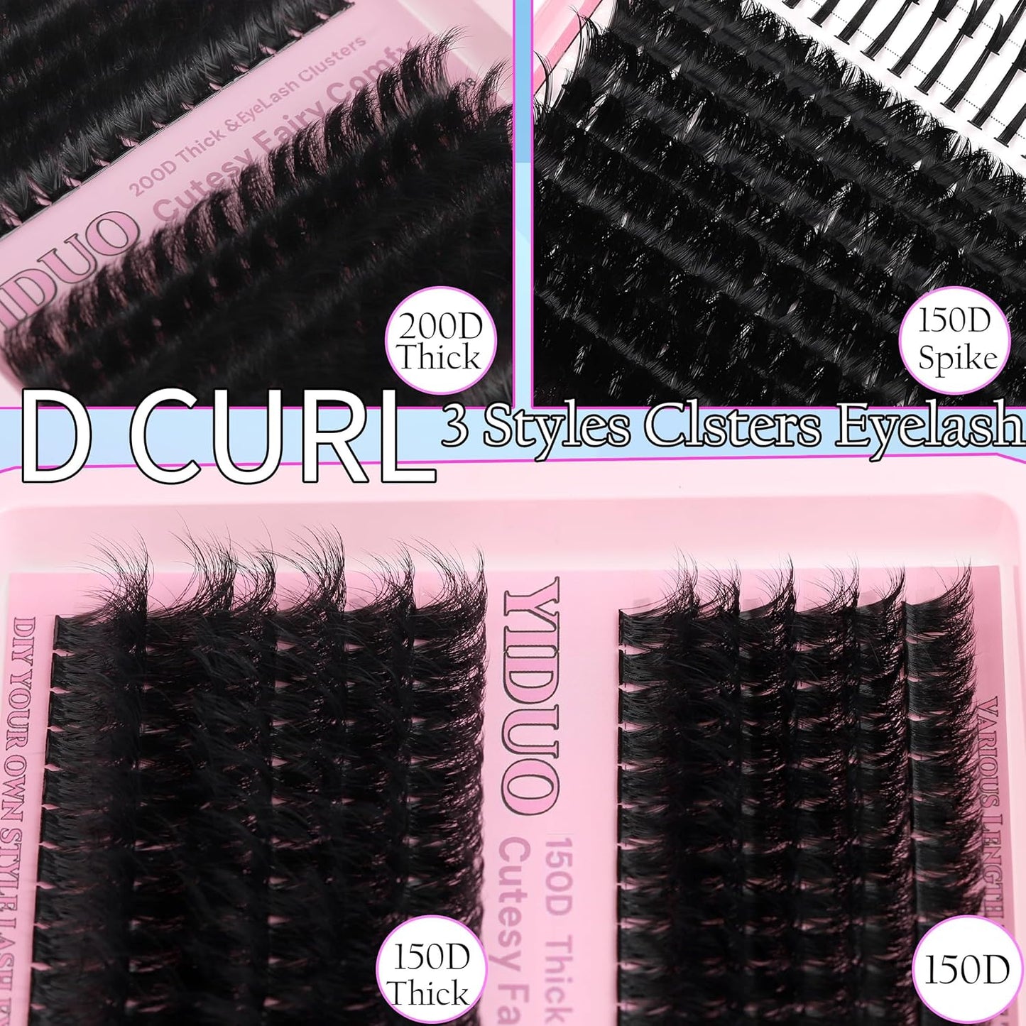 575Pcs Bulk Pack Lashes Clusters Kit with Glue and Removers, D Curl Volume 150D+200D+Spiky Lashes Clusters, 12-21mm Manga Extension Eyelashes DIY Individual False Eyelash Wholesale Pack-Velvo Beauty