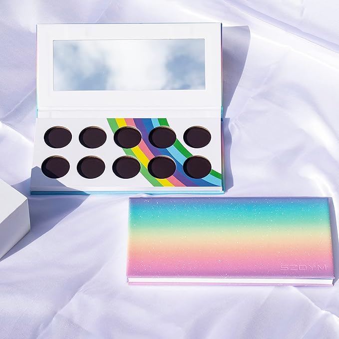 2PCS PU leather pastel sparkle empty magnetic palette with 10Pcs 26mm Round Metal Pans and 10Pcs 23mm square Metal Pans,DIY Eye Shadow makeup palette,elastic, flexible and lubricated, waterproof and easy to clean (Suit-1)-Velvo Beauty