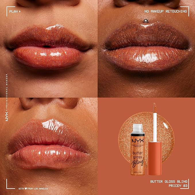 NYX PROFESSIONAL MAKEUP Butter Gloss Bling Lip Gloss, Non Sticky and Shiny Vegan Lip Makeup - Pricey-Velvo Beauty