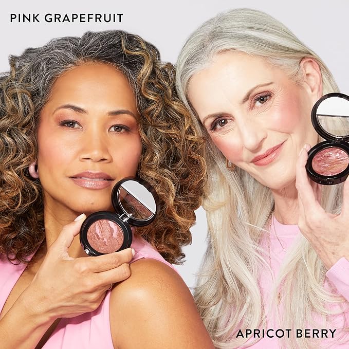 LAURA GELLER NEW YORK Baked Blush-n-Brighten Marbleized Blush + Angled Brush (06 Pink Grapefruit, 47mm)-Velvo Beauty