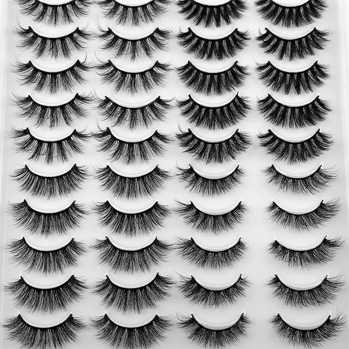 JIMIRE 20 Pairs False Eyelashes 4 Styles Mink Eyelashes Fluffy Pack 3D Volume Faux Mink Cat Eye Lashes Pack-Velvo Beauty