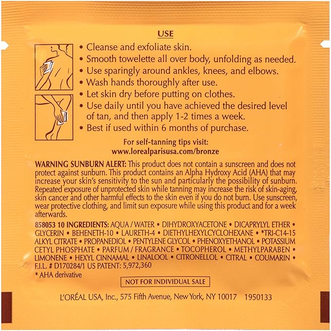 L'Oreal Paris Sublime Bronze Self Tanning Towelettes, Streak-Free, Natural Looking Tan, 6 ct-Velvo Beauty