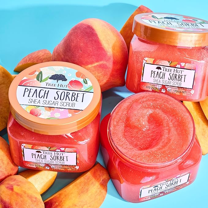 Tree Hut Peach Sorbet Shea Sugar Scrub | Exfoliating Body Scrub Removes Dead, Dry Skin for a Soft & Hydrated Feel | Nourishing Essential Body Care | 18 fl oz.-Velvo Beauty