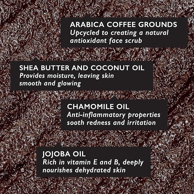 UpCircle Coffee Face Scrub - Floral Blend For Sensitive Skin 3.5oz - Chamomile, Shea Butter, Coconut + Rosehip Oil - Natural, Vegan Face Exfoliator For Soft, Smooth Skin-Velvo Beauty