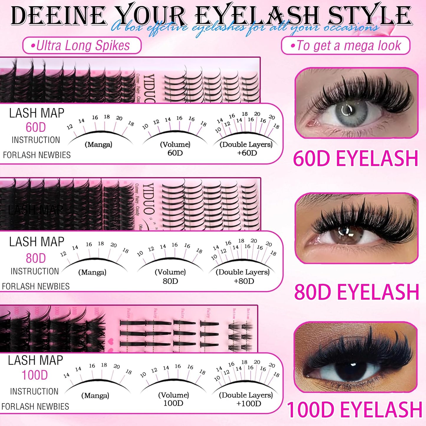 Lashes Clusters Kit with Spikes Bottom Extensions False Eyelashes 816Pcs Bulk Packs with 2X Bond&Seal Volume D Curl Wispy Individual Fake Eyelash Wholesale Large Pack for Beginners Gift Choice-Velvo Beauty