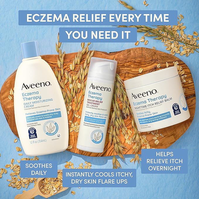 Aveeno Eczema Therapy Daily Moisturizing Body Cream for Sensitive Skin, Soothing Eczema Relief Cream, Colloidal Oatmeal & Ceramide for Dry & Itchy Skin, Steroid- & Fragrance-Free, 12 oz-Velvo Beauty