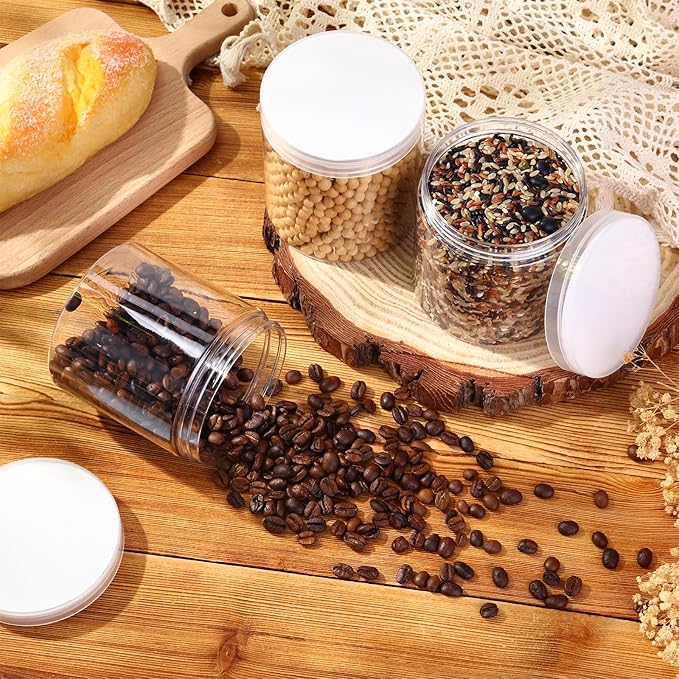 SATINIOR 24 Pieces Empty Clear Plastic Jars with Lids Round Storage Containers Wide Mouth for Beauty Product Cosmetic Cream Lotion Liquid Butter Craft and Food (Clear Lid,16 oz)-Velvo Beauty