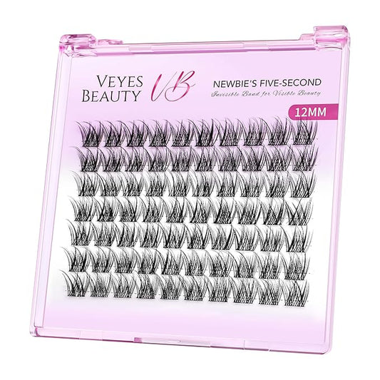 VEYESBEAUTY Lash Clusters Individual Eyelash Extensions Thin & Invisible Band DIY False Eyelashes for Self-application Newbie's Five-Second Series Wispy Lash Tray, LuxeBold 12mm Single Length-Velvo Beauty