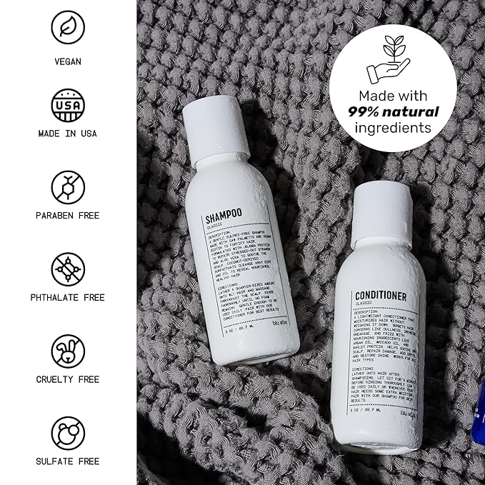Blu Atlas Travel Size Shampoo & Conditioner Set for Men – TSA Approved, 3 oz Each – Natural, Sulfate-Free, Paraben-Free – Clean Ingredients – Classic Scent – Made in America-Velvo Beauty