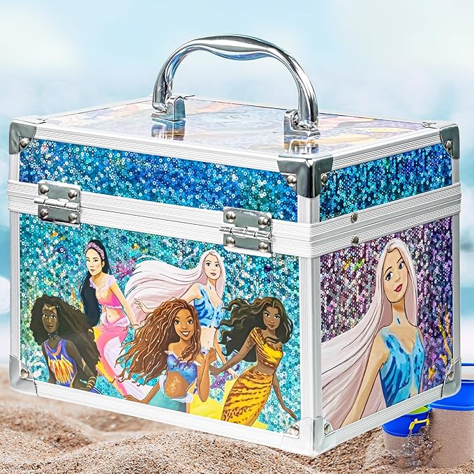 Little Mermaid Train Case Beauty Set, Kids Makeup Kit for Girls, Real Washable Toy Makeup Set, Play Makeup, Pretend Play, Party Favor, Birthday, Toys Ages 3 4 5 6 7 8 9 10 11 12-Velvo Beauty
