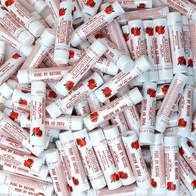 150-Pack Lip Balm in Bulk by Naturistick. Pomegranate Scent. 100% Natural Ingredients. Best Beeswax Chapstick for Dry, Chapped Lips. Made in USA-Velvo Beauty