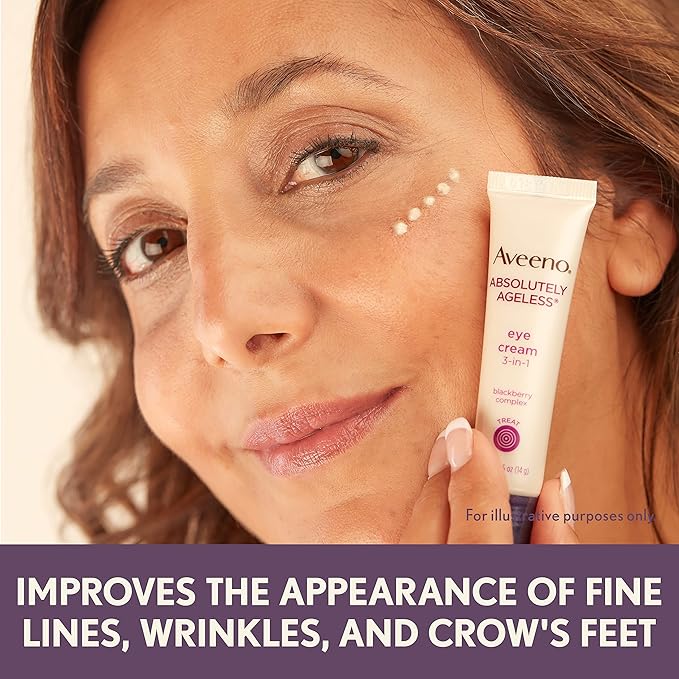 Aveeno Absolutely Ageless 3-in-1 Anti-Wrinkle Eye Cream for Fine Lines & Wrinkles, Crows Feet, & Under-Eye Puffiness, Antioxidant Blackberry Complex, Hypoallergenic, Non-Greasy, 0.5 oz-Velvo Beauty