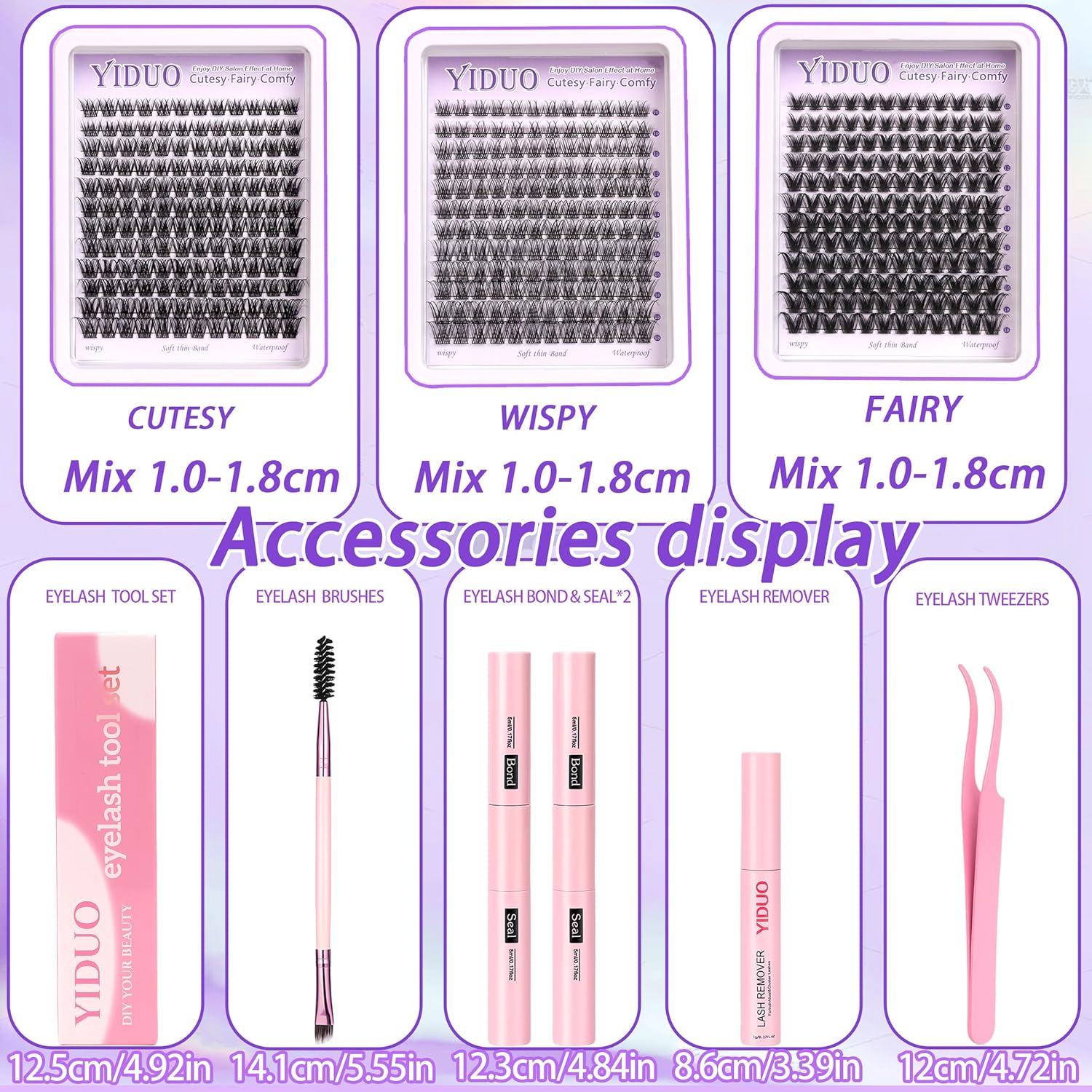 YlDUO Lashes Clusters Kit Gift Packs Natural False Eyelashes Extensions C/D Curl Wispy Individual Fake Eyelash, DIY Natural Extension Lash with Glue*2|Tweezers|Removers|Eyelash&Eyebrow Brush-Velvo Beauty