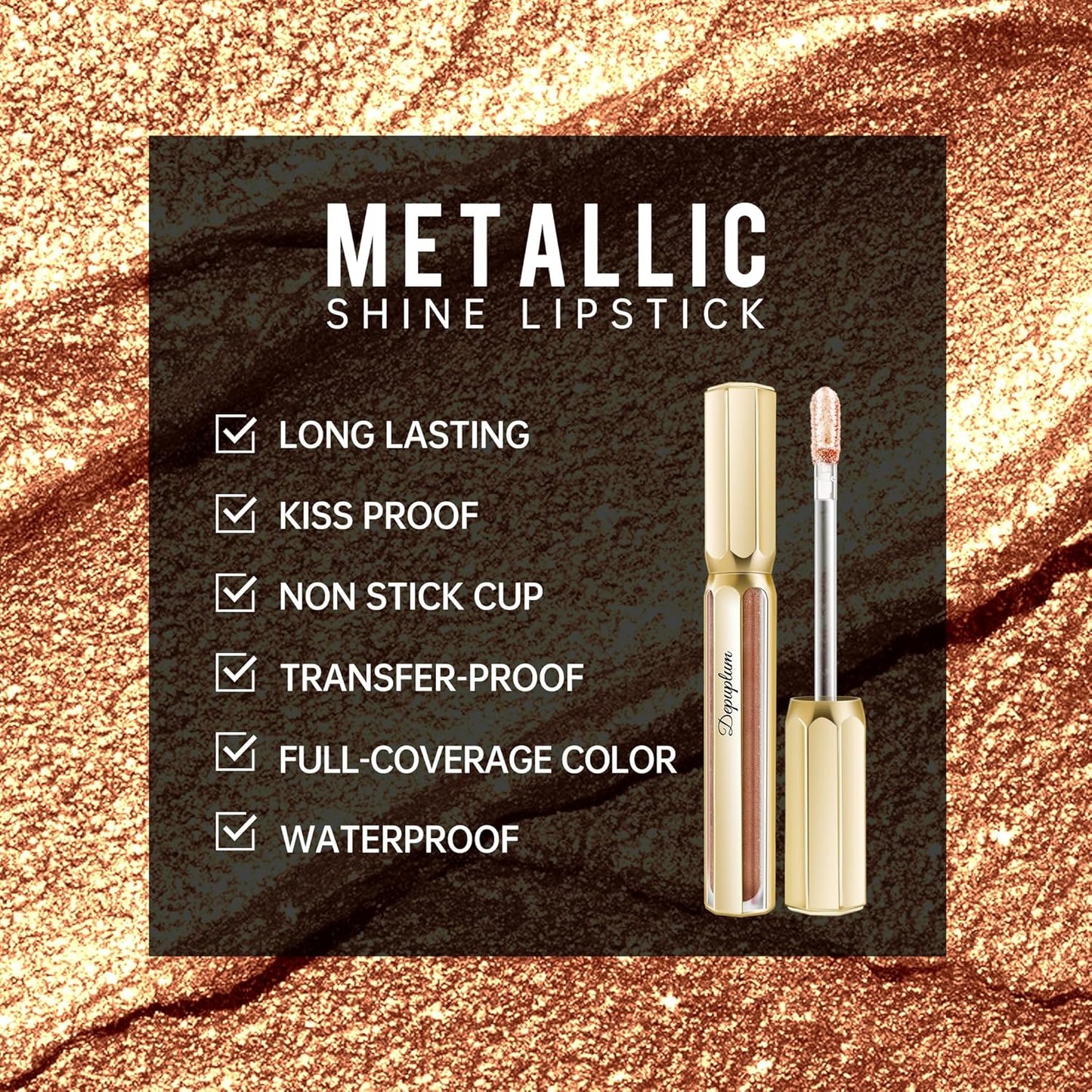 Gold Lipsticks for Women Metallic Lipstick Long Lasting Non Stick Cup Lip Gloss, Shimmer Lightweight Hydrating Full Coverage Lip Color,DP111 Ponyo-Velvo Beauty