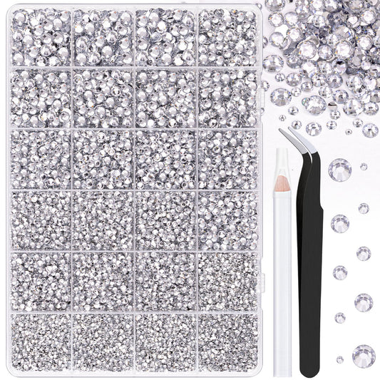 25000Pcs Resin Rhinestones with Tweezers for Crafting, Silver Clear 2-6mm Mixed Sizes Flatback Gems, Bedazzling Crystal for DIY Crafts Clothing Tumblers Mugs Shoes Fabric Decor Nail Art-Velvo Beauty