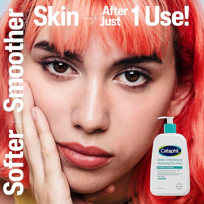 Cetaphil Gentle Exfoliating SA Lotion, Lightweight Moisturizer for All Skin Types, 8 Oz Pump Bottle, Salicylic Acid, Mandelic Acid & Gluconolactone, Gently Exfoliates, Dermatologist Recommended Brand-Velvo Beauty