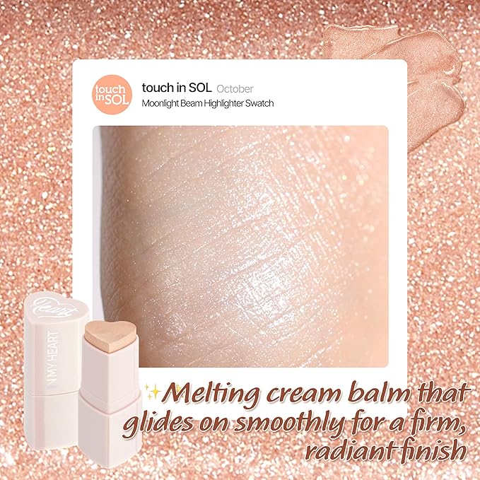 Touch in Sol In My Heart Stick (Moonlight Beam) – Cream Highlighter Stick for Eyes, Lips & Cheeks – Korean Makeup Glow Stick – Long Lasting, Multi-Use Highlight for Natural Radiance, K beauty, 0.12 Oz-Velvo Beauty