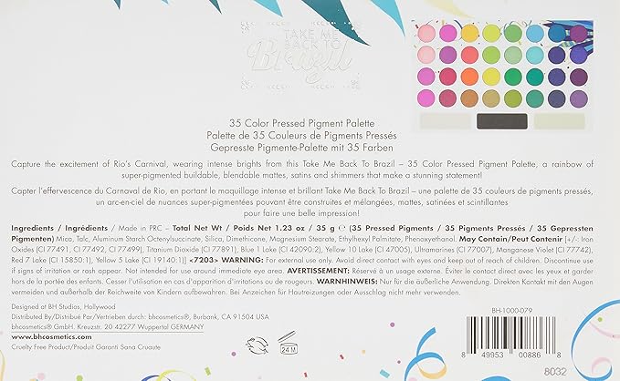 bh Cosmetics, 35 Color Eyeshadow Palette, Take Me Back To Brazil, Pressed Pigment, 8.3 oz-Velvo Beauty