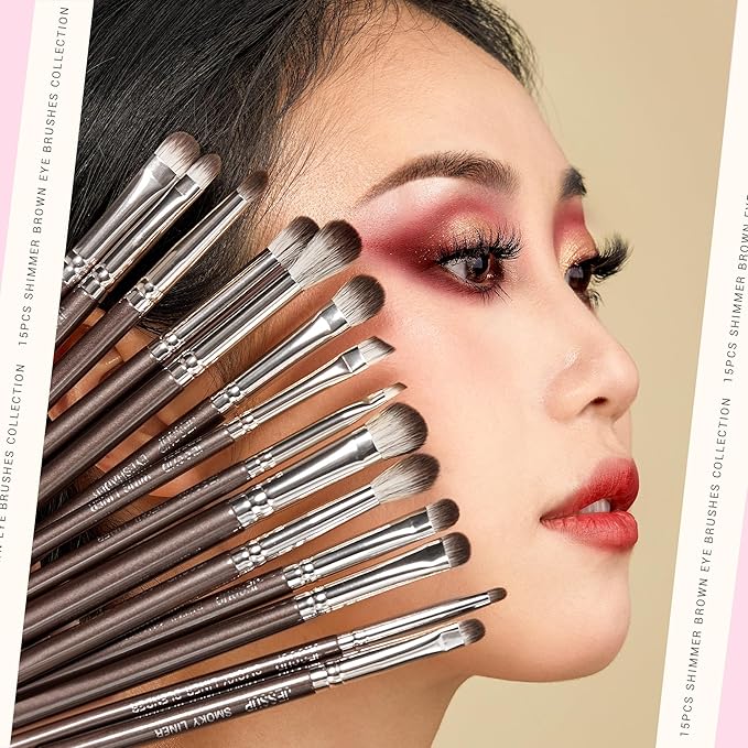 Jessup Eye Makeup Brushes Set Professional 15pcs Brown Eyeshadow Brush Eyebrow Concealer Eyeliner Blending Brush for Makeup Premium Synthetic Eye Brush Set, T499-Velvo Beauty