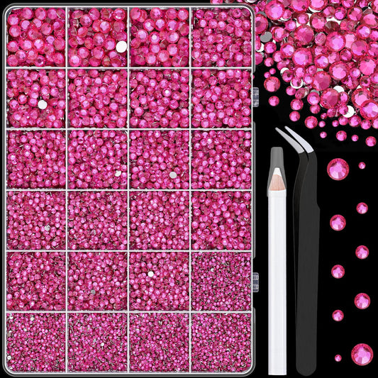 25000Pcs Resin Rhinestones with Tweezers for Crafting, Hot Pink 2-6mm Mixed Sizes Non Hotfix Flatback Gems, Bedazzling Crystal for DIY Craft Clothing Mugs Tumblers Shoes Fabric Decor Nail Art-Velvo Beauty