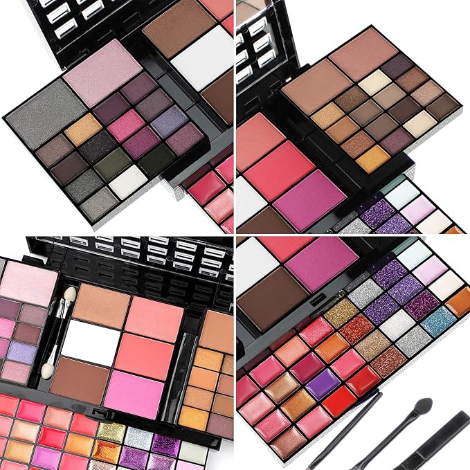 Professional Makeup Palette Set, 36 Colors Eyeshadow + 28 Lip Glosses + 4 Concealer Powder + 3 Blushers + 2 Contouring + 1 Highlight + 3 Brushes + Mirror, Make Up Palette Set-Velvo Beauty