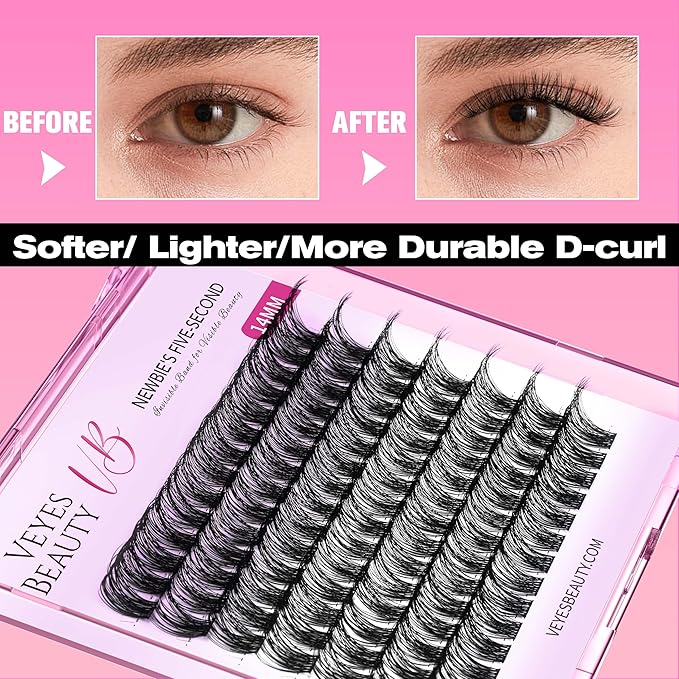 VEYESBEAUTY Lash Clusters Individual Eyelash Extensions Thin & Invisible Band DIY False Eyelashes for Self-application Newbie's Five-Second Series Wispy Lash Tray, Boldeye 10mm Single Length-Velvo Beauty