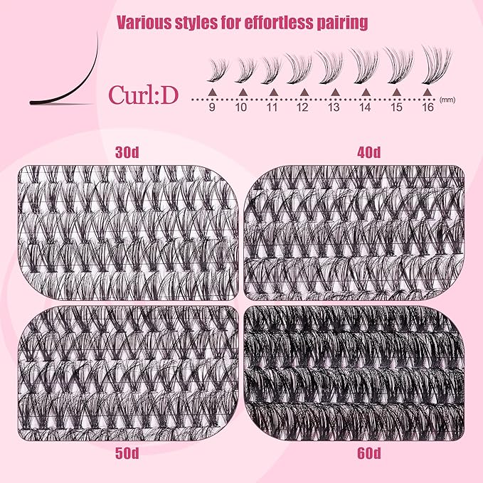 CCODDY Lash Clusters Kit - False Eyelash with Bottom Lashes - 748 Pieces - Black, Synthetic, Lightweight & Soft Fibers - D Curl Upper & 5-7MM Bottom - No Adhesives Included-Velvo Beauty