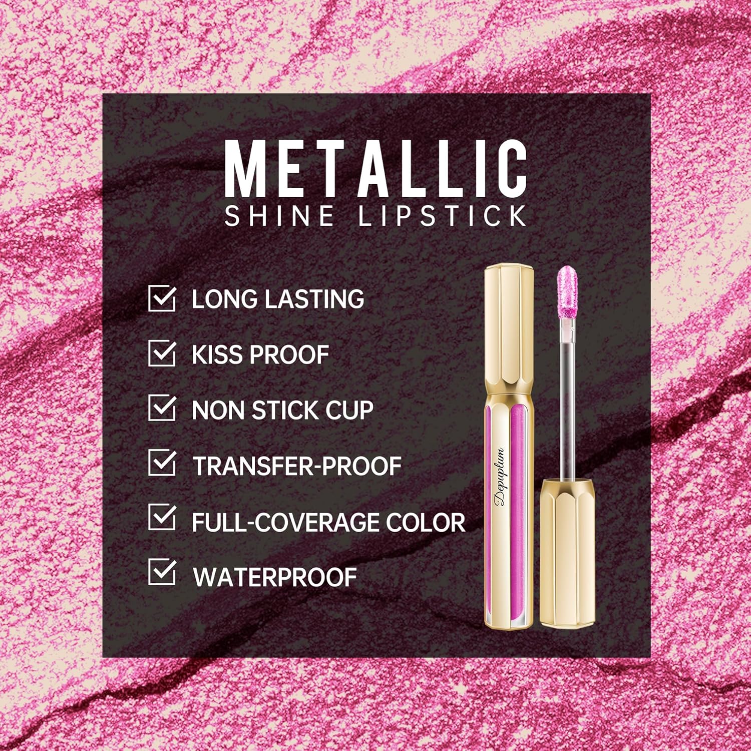 Pink Lipsticks for Women Metallic Lipstick Long Lasting Non Stick Cup Lip Gloss, Shimmer Lightweight Hydrating Full Coverage Lip Color, DP119 Princess-Velvo Beauty