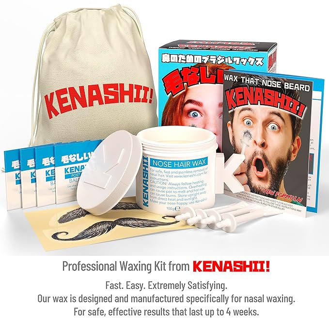 KENASHII Nose Wax Kit | 100 g Wax, 24 Applicators | Hair Removal Kit for Men and Women | Includes Balm Wipes and Mustache Guards | Lasts up to 5 Weeks-Velvo Beauty