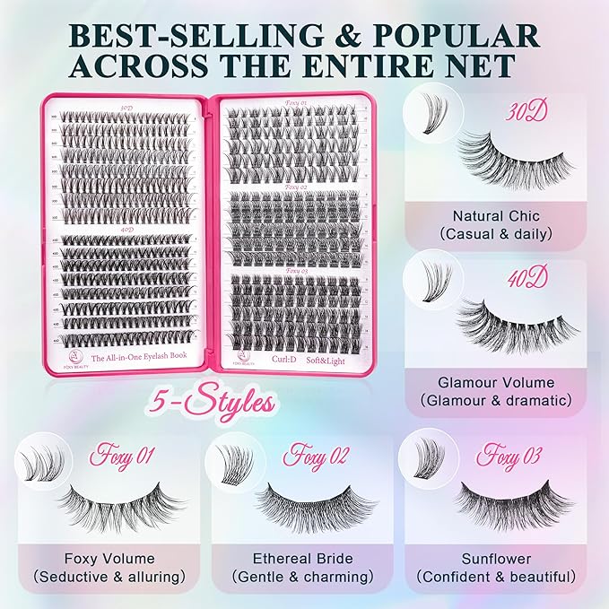 Lash Clusters - Wispy Lash Clusters For Natural Look 8-16MM 536Pcs Eyelash Clusters D Curl Individual Lashes for DIY Lash Extension Kit-Velvo Beauty