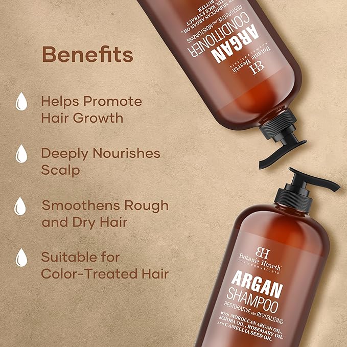 Botanic Hearth Argan Oil Shampoo And Conditioner Set | 16 Fl Oz Each With Keratin, Restorative & Moisturizing, Sulfate Free | All Hair Types & Color Treated Hair, Men And Women | (Packaging May Vary)-Velvo Beauty