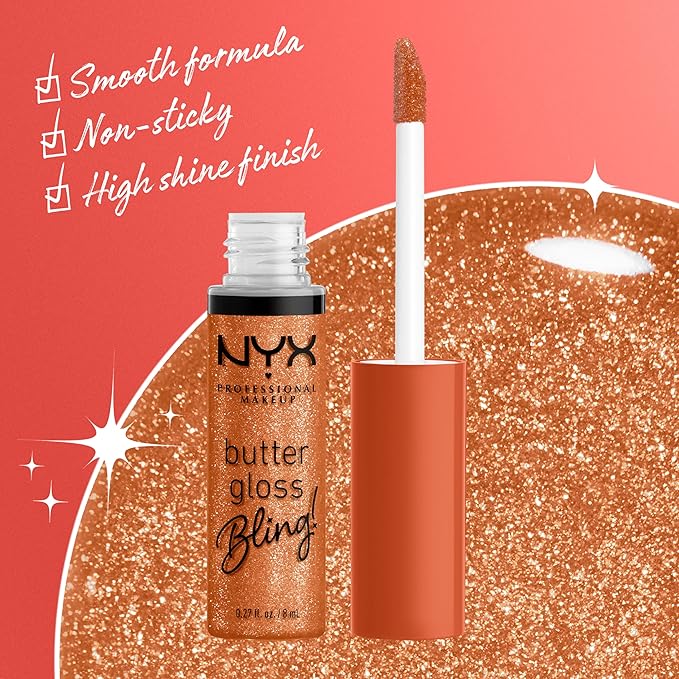 NYX PROFESSIONAL MAKEUP Butter Gloss Bling Lip Gloss, Non Sticky and Shiny Vegan Lip Makeup - Pricey-Velvo Beauty