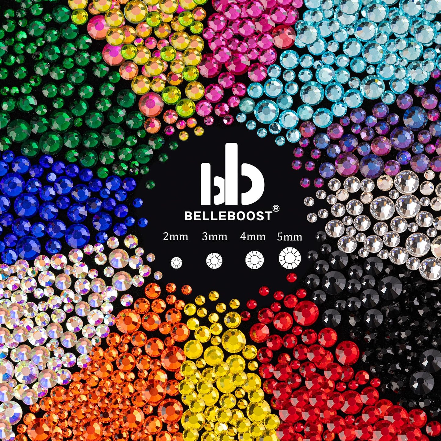 Rhinestones for Nails, Manicure Gem, Flat Back Glass Crystal AB & Transparent Clear + Mixed Color Iridescent Chameleon Gemstones, 2-5mm Round Gems for Nail Art Decor with Pickup & Dotting Tools-Velvo Beauty