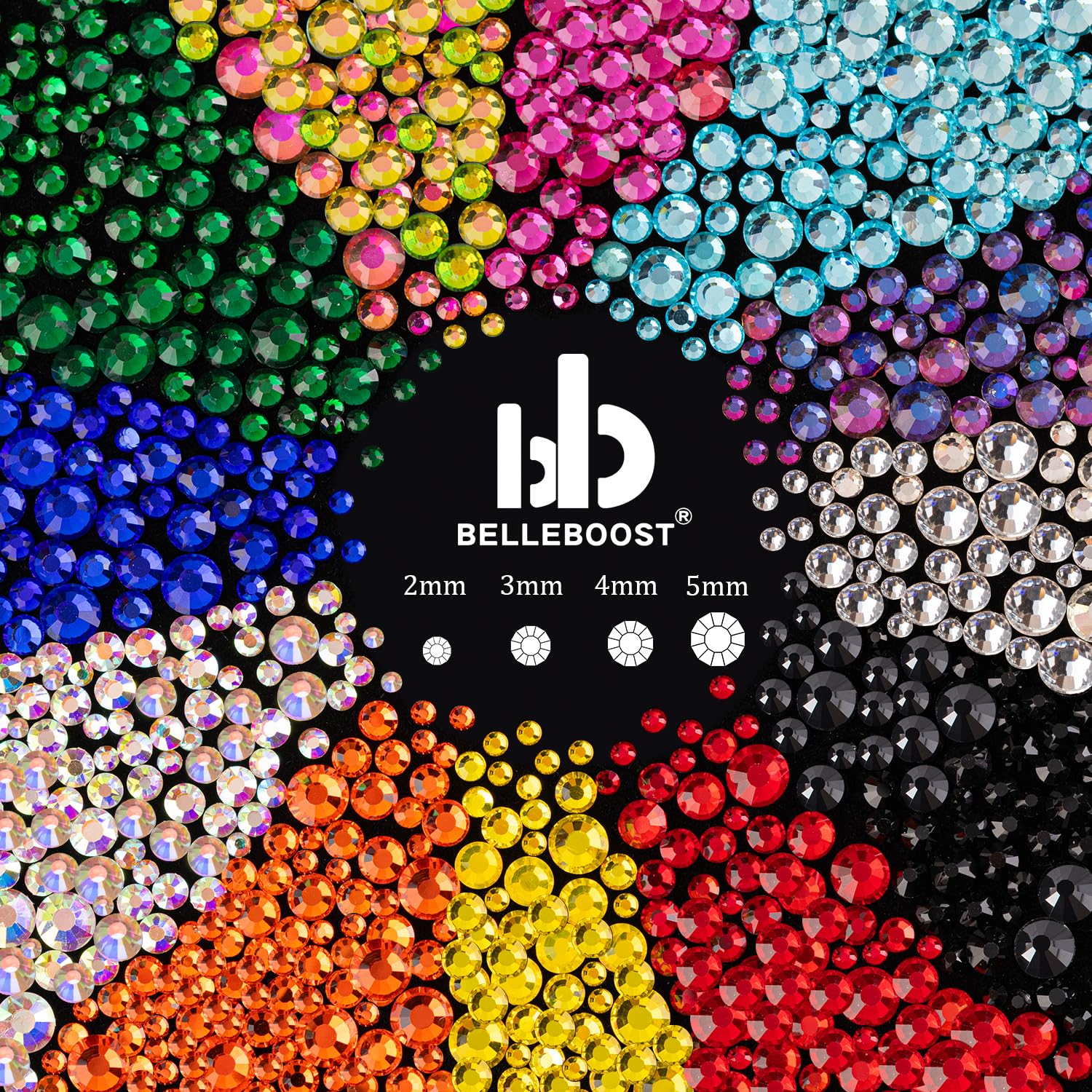 Rhinestones for Nails, Manicure Gem, Flat Back Glass Crystal AB & Transparent Clear + Mixed Color Iridescent Chameleon Gemstones, 2-5mm Round Gems for Nail Art Decor with Pickup & Dotting Tools-Velvo Beauty