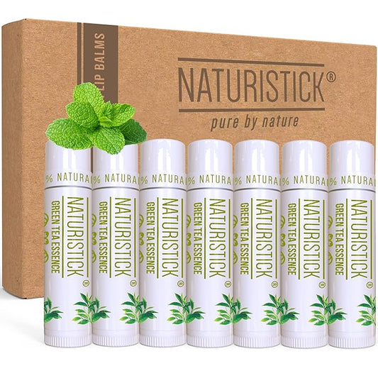 7-Pack Green Tea Lip Balm Gift Set by Naturistick. 100% Natural Ingredients. Best Beeswax Chapstick for Dry, Chapped Lips. Made in USA-Velvo Beauty