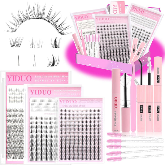 Fairy Manga lashes Clusters with Bottom Lashes Clusters Kit Gift Packs 604Pcs 5-16mm Soft Extension False Eyelash D Curl Wispy Natural Wet-Look Lashes Extensions Combo Pack with Glue Removers-Velvo Beauty