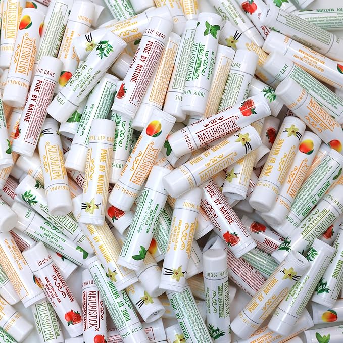 155-Pack Lip Balm in Bulk by Naturistick. Assorted Scents. 100% Natural Ingredients. Includes Display Fishbowl. Best Beeswax Chapstick for Dry, Chapped Lips. Made in USA-Velvo Beauty