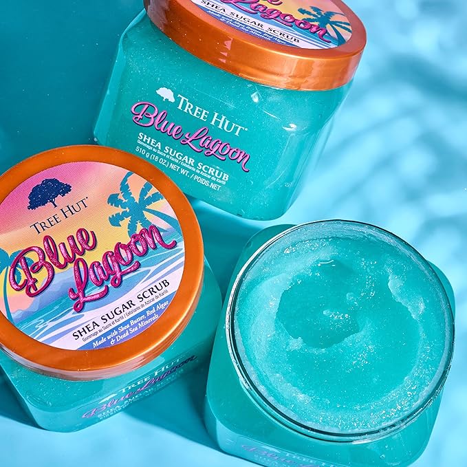 Tree Hut Blue Lagoon Shea Sugar Scrub | Exfoliating Body Scrub Removes Dead, Dry Skin for a Soft & Hydrated Feel | Nourishing Essential Body Care | 18 fl oz.-Velvo Beauty