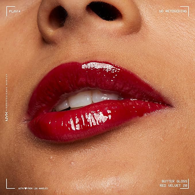 NYX PROFESSIONAL MAKEUP Butter Gloss, Non-Sticky Lip Gloss - Red Velvet (Deep Red)-Velvo Beauty