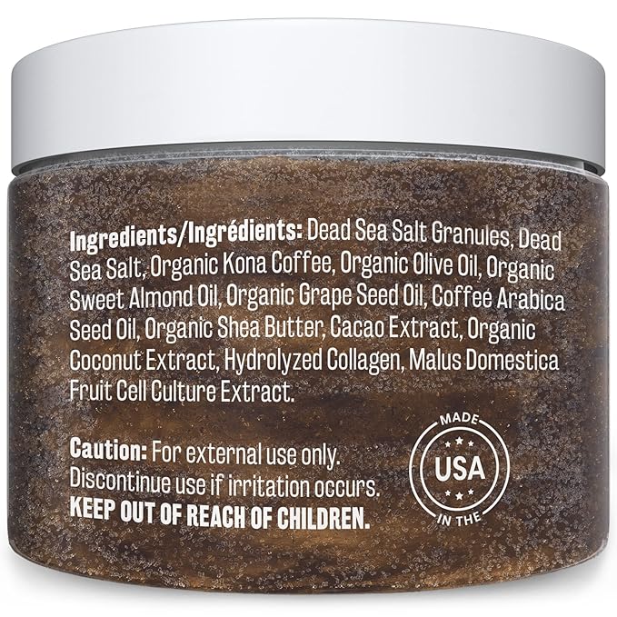 Arabica Coffee Scrub for Hands, Feet, and Body, Exfoliating Scrub with Collagen and Stem Cells, Face Cleanser for Cellulite, Fine Lines, and Stretch Marks, 12oz (1 Pack) by M3 Naturals-Velvo Beauty