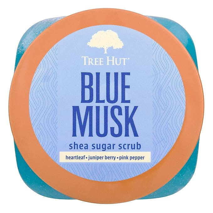Tree Hut Blue Musk Shea Sugar Scrub | Exfoliating Body Scrub Removes Dead, Dry Skin for a Soft & Hydrated Feel | Nourishing Essential Body Care | 18 fl oz.-Velvo Beauty