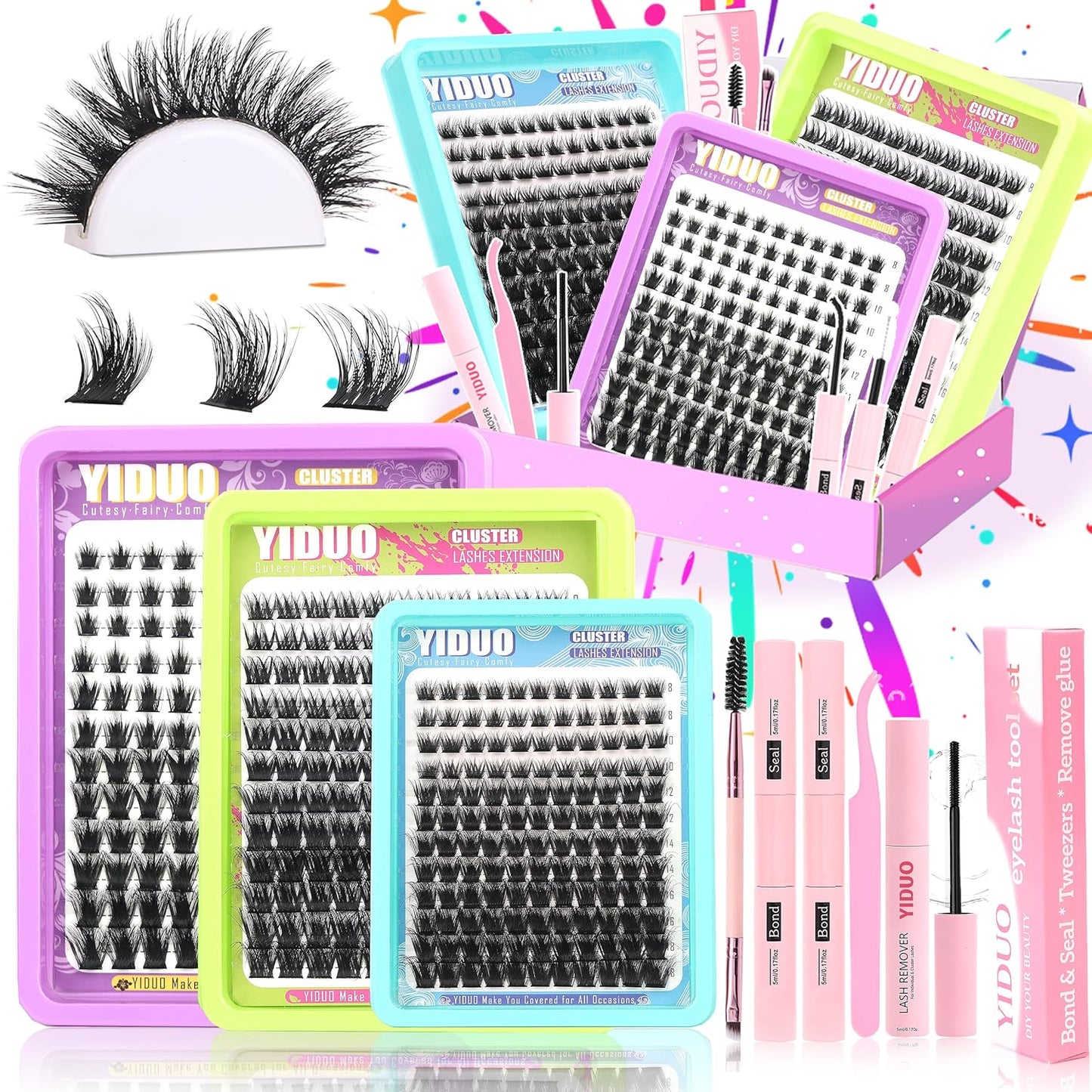 3 Styles Lash Clusters Kit Bulk Packs with 2×Bond&Seal Volume/Manga/ultra/Dramatic Eyelash Extensions 8-18mm lashes Clusters Kit Wispy D Curl Individual Fake Eyelashes Kit DIY at Home Easily-Velvo Beauty