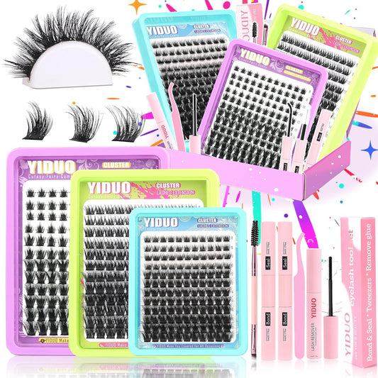 3 Styles Lash Clusters Kit Bulk Packs with 2×Bond&Seal Volume/Manga/ultra/Dramatic Eyelash Extensions 8-18mm lashes Clusters Kit Wispy D Curl Individual Fake Eyelashes Kit DIY at Home Easily-Velvo Beauty